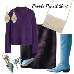 Mario Serrani Purple Knee-Length Pencil Skirt, Size 2